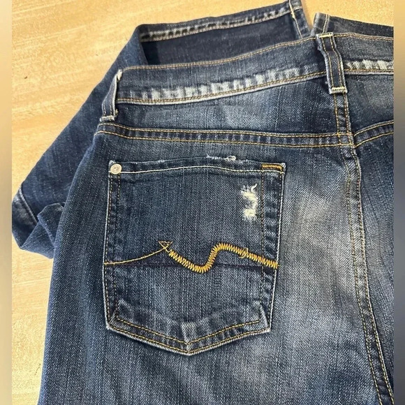 7 For All Mankind Josefina Skinny Boyfriend Jeans Size 26 Dark Wash Distressed - Picture 12 of 13
